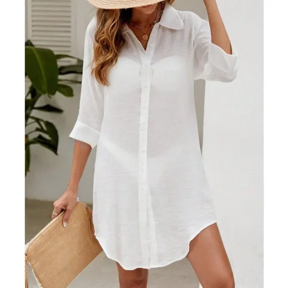 White Shirt Bathing Suit Cover Up - Picture 1 of 6